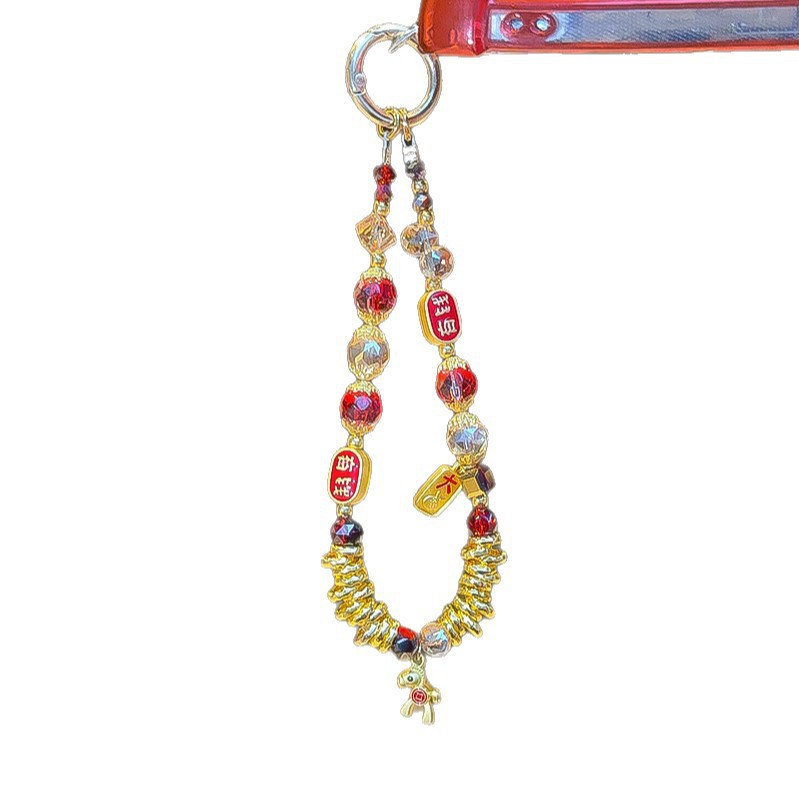 Fuma atrajo dinero de Año Nuevo teléfono móvil cadena corta nuevo estilo chino de alto nivel bolso de cristal colgante de muñeca colgante lujo ligero mujer