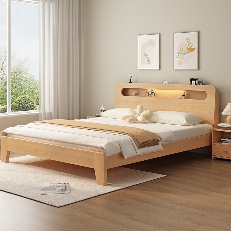 Solid wood bed 1.8m double bed simple modern 1.5m economical bed for rental housing 1.2m single bed frame Solid wood bed 1.8m double bed simple modern 1.5m economical bed for rental housing 1.2m single bed frame