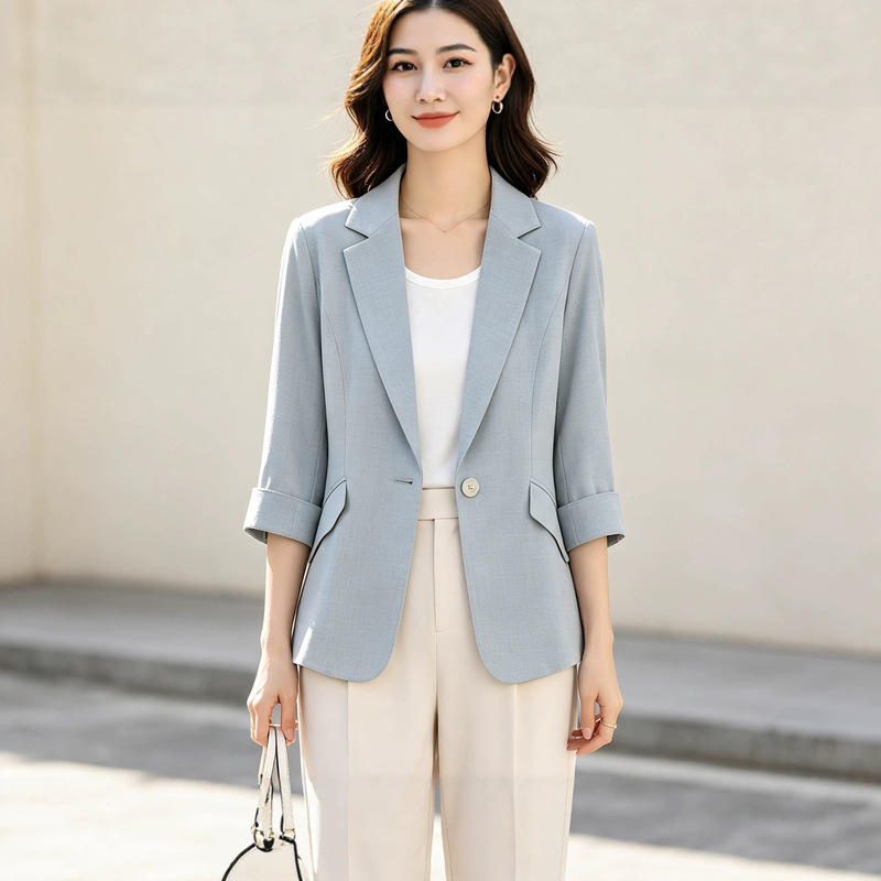 New Spring and Autumn Korean Style Tencel Linen Women's Blazer, Lightweight Versatile Three-Quarter Sleeve Slim Fit Women's Jacket New Spring and Autumn Korean Style Tencel Linen Women's Blazer, Lightweight Versatile Three-Quarter Sleeve Slim Fit Women's Jacket