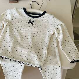 秋女童新款韩系波点蝴蝶结儿童打底家居服洋气女睡衣两件套装批发