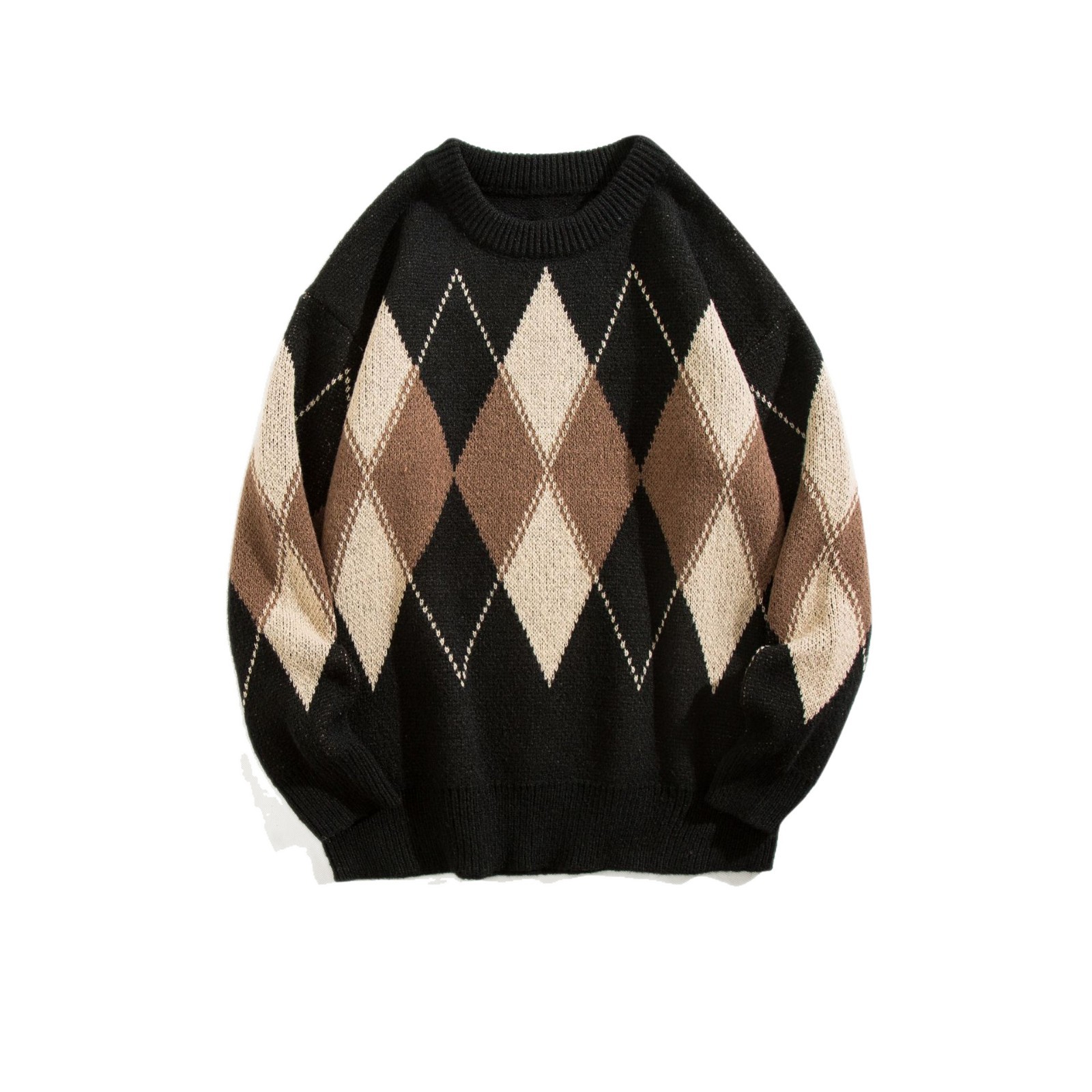 América contraste suéter de diamante hombre retro versátil camiseta de punto juvenil base exterior suéter casual moda