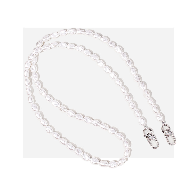 Long white shaped pearl chain 115cm silver buckle