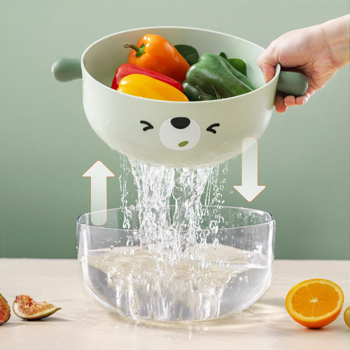 Double-layer drain basket, kitchen vegetable basket with handle, fruit and vegetable drain basin storage basket, living room plastic fruit basket