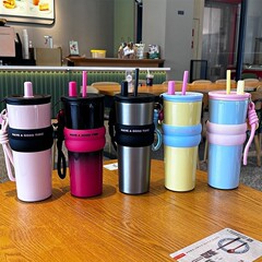 新しい Bingba カップ 316 ステンレス鋼断熱カップ、見栄えの良い女性用保冷コーヒーカップ、車用大容量ストローカップ