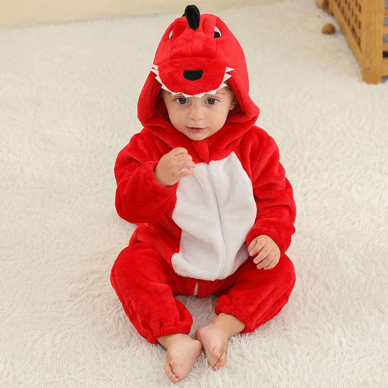 Meili New A Type Flannel Climbing Suit Children's Dinosaur Sleepwear Baby Home Wear Cross-border One-piece Climbing Suit 