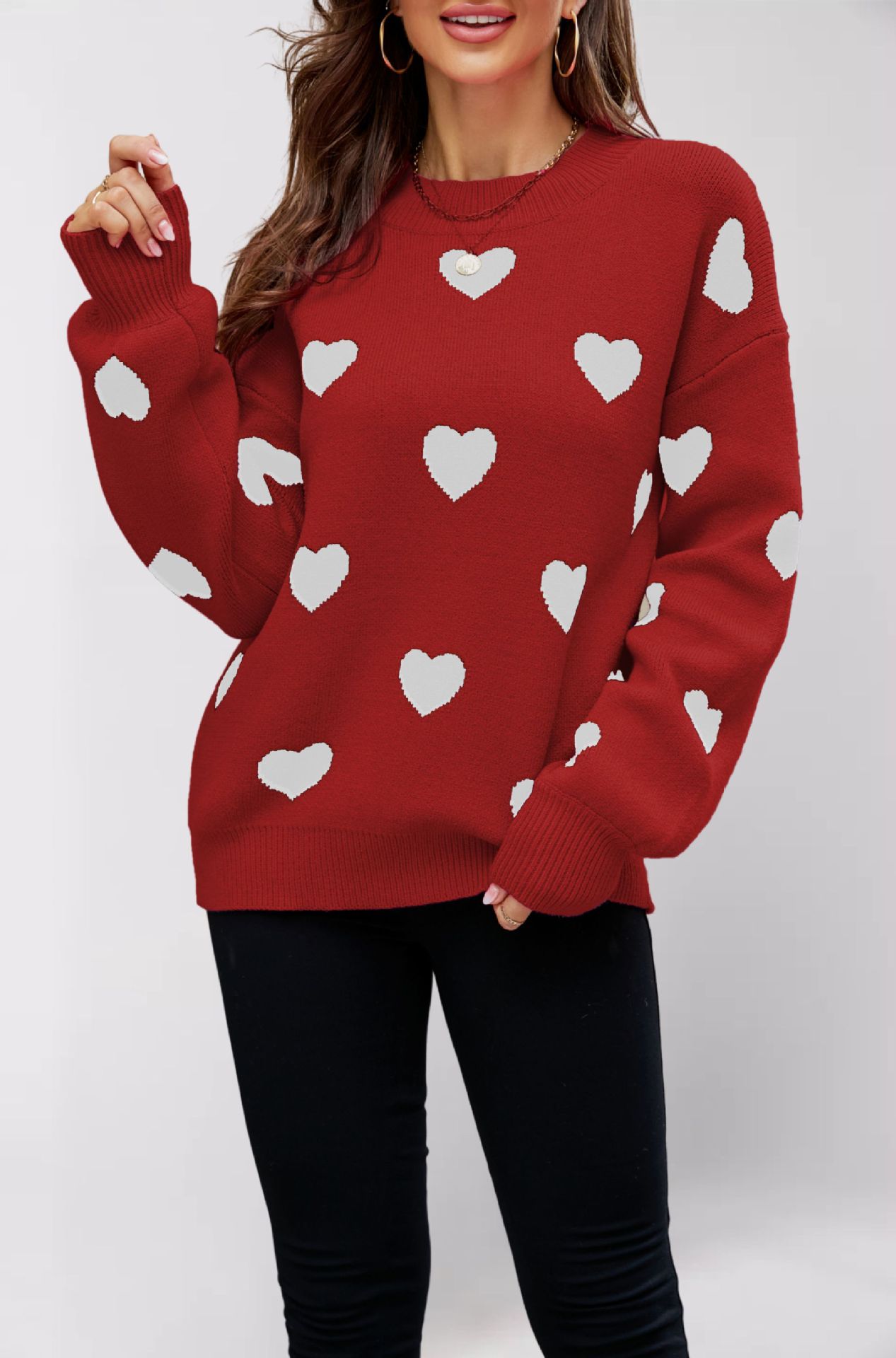 Suéter de Punto para Mujer, Diseño de Corazón para el Día de San Valentín, Estilo Europeo y Americano, Invierno 2025, Talla Grande, Holgado, Transfronterizo