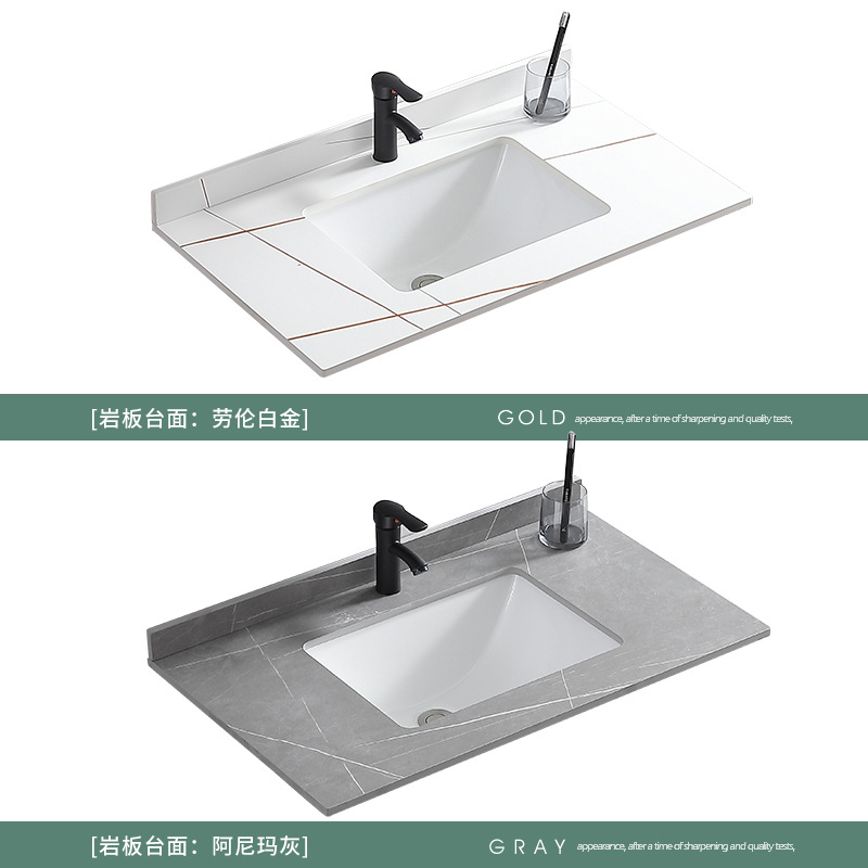Engrosado espacio gabinete de baño de aluminio combinación de baño mesa de lavado integrado lavabo de cerámica Placa de roca lavabo espejo gabinete
