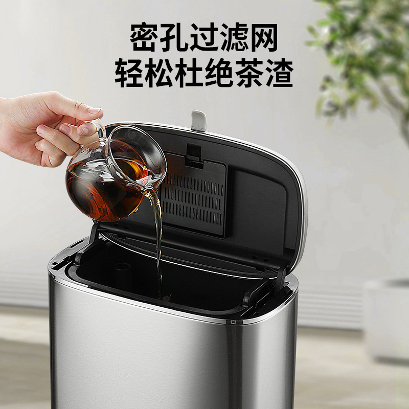 Tea Bucket Tea Residue Bucket Waste Bucket High-end Tea Table Drain Bucket Dry and Wet Separation Tea Residue Filter Stainless Steel Trash Bin