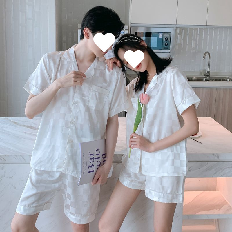 체크무늬 화이트 모델-반팔반바지