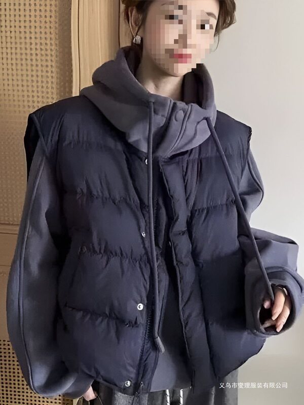 Autumn and Winter New Style Velvet Thickeneded Warm Sweatshirt Jacket Korean Style Versatile Fashionable Loose down Cotton Vest Two-Piece Set