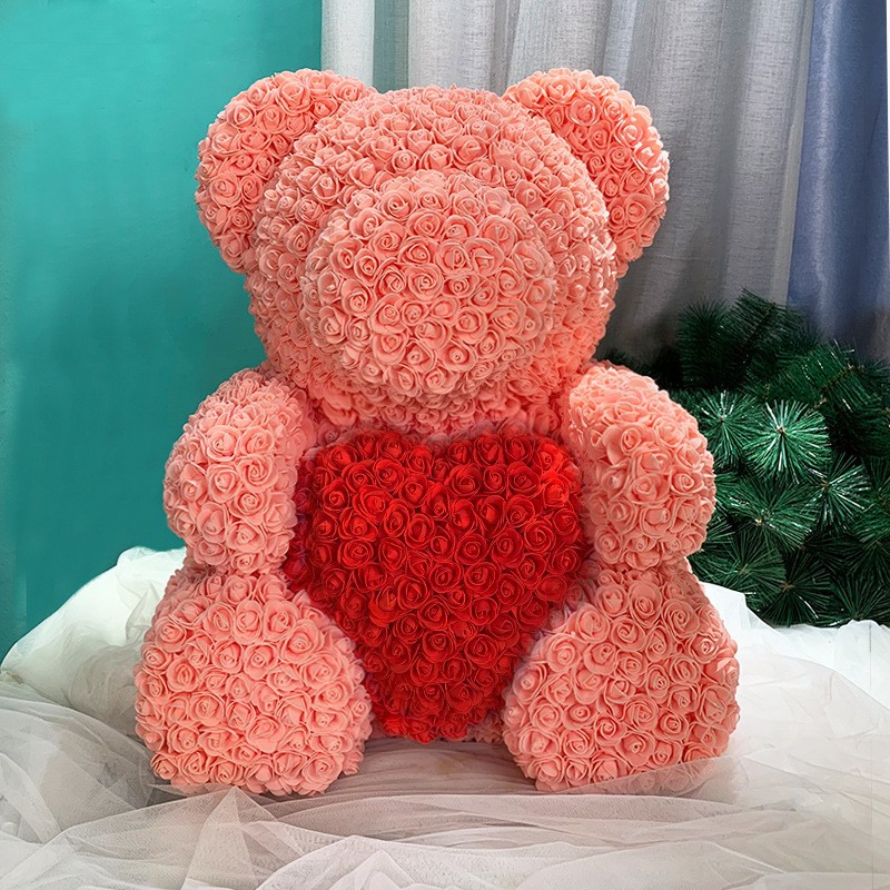 Oso de Rosas Artificiales Transfronterizo, Regalo de Cumpleaños, Regalo del Día de San Valentín Chino, Oso de Flores de PE Hecho a Mano, Producto Terminado
