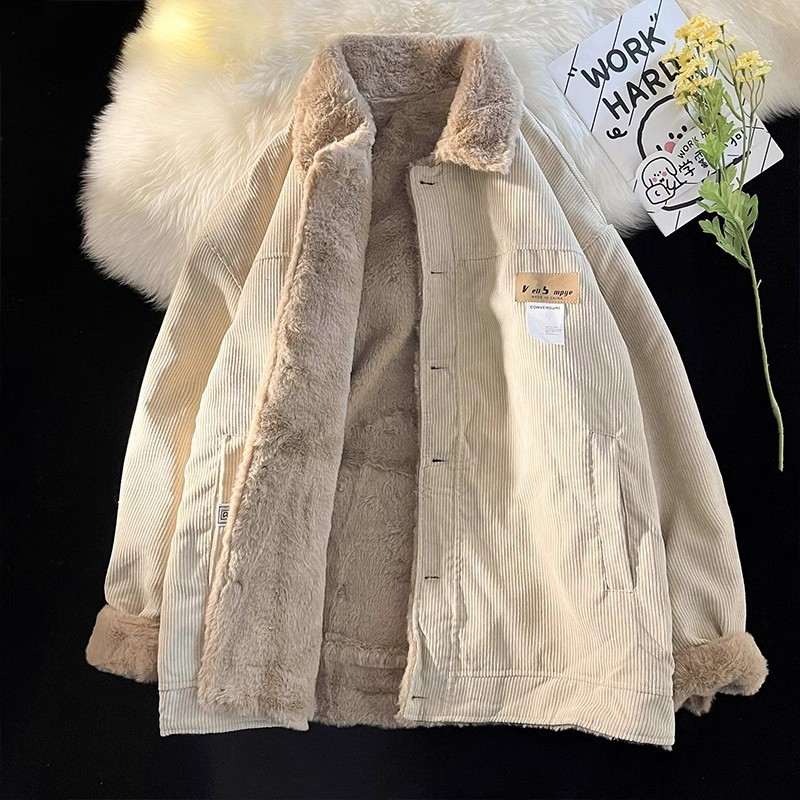 Etiqueta de pana moda hombre tendencia de invierno hombre solapa chaqueta acolchada de algodón suelta marca de moda japonesa chaqueta de pareja chaqueta