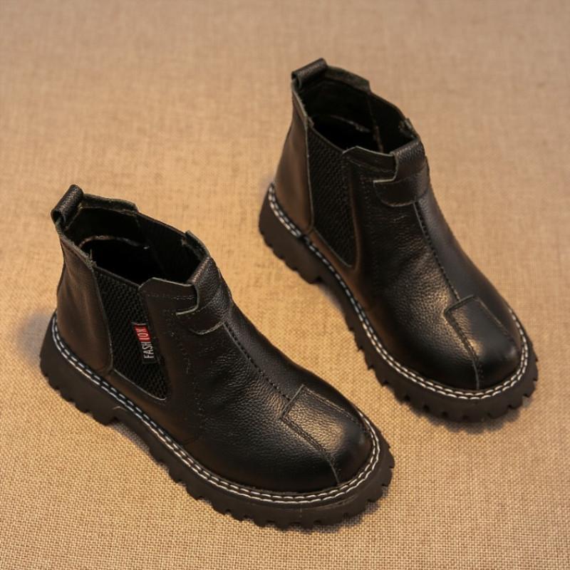 Boys' Boots 2025 Winter New Short Boots Kidsren's Fleece-Lined Snow Boots for Big Kidsren and Girls Genuine Leather Cotton Boots