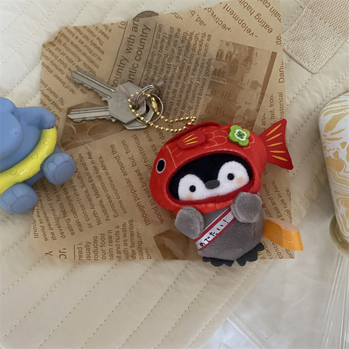 Japanese positive energy penguin koi lucky plush doll keychain cute good luck keychain bag pendant new year