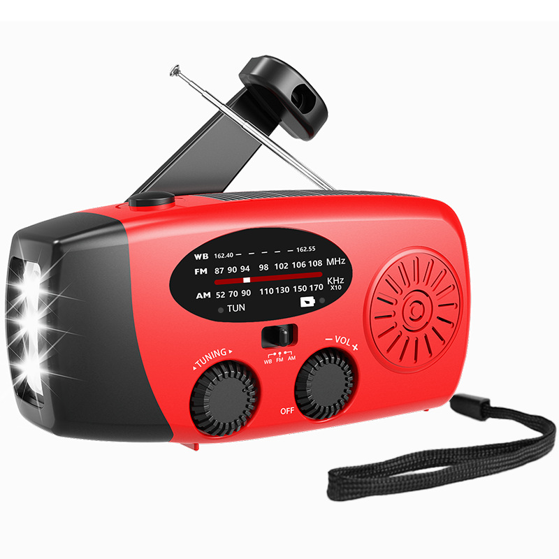 Cross-Border Multifunctional Emergency Radio Flashlight Hand-Cranked Solar USB Charging Amfmwb Outdoor Disaster Prevention Lighting