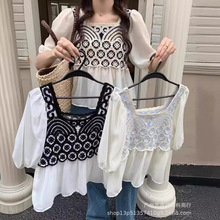 夏季新款韩版方领刺绣雪纺衫女设计感小众宽松显瘦甜美小衫上衣潮