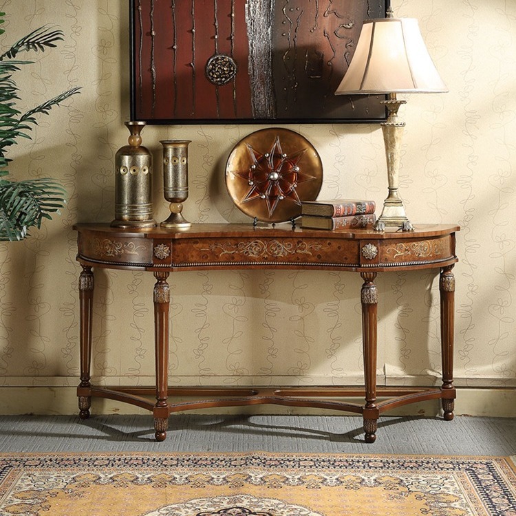 玄关桌欧式实木隔断柜沙发背几美式组装复古做旧彩绘靠墙桌玄关台