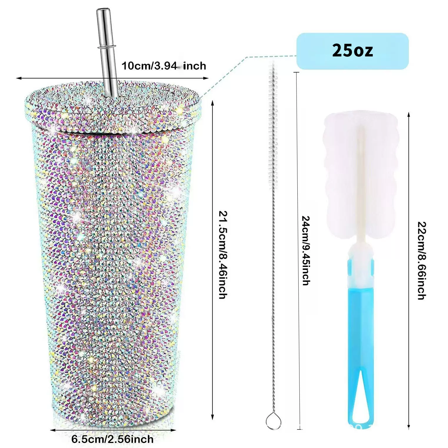 镶钻保温杯双层不锈钢吸管杯贴水钻咖啡杯礼品杯跨境外贸亚马逊