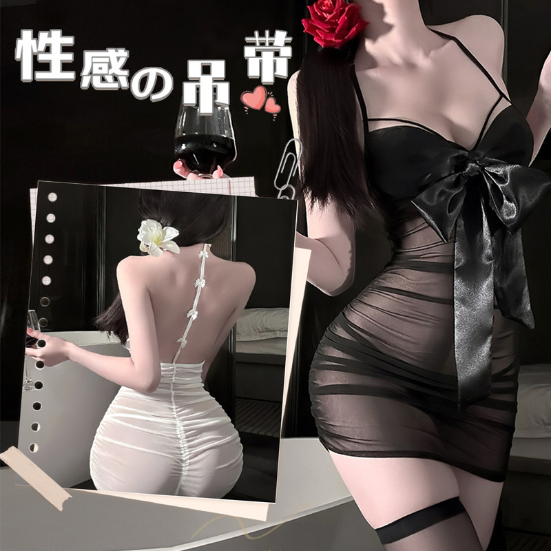 Chao Mu Bow-Knot Decorative Pleated Sheer Nightgown with Exposed Breasts, See-Through Temptation Sexy Intimates, Sexy Pure Desire One-Piece for Women Chao Mu Bow-Knot Decorative Pleated Sheer Nightgown with Exposed Breasts, See-Through Temptation Sexy Intimates, Sexy Pure Desire One-Piece for Women