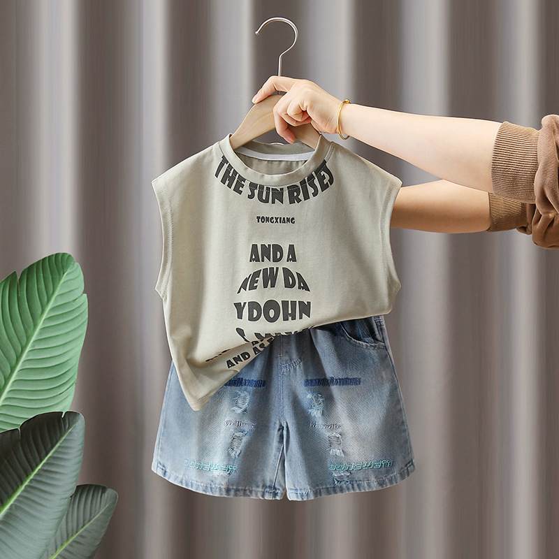 7265 Traje de verano para niños 2025 nueva ropa sin mangas de verano para niños chaleco fino de dos piezas de verano