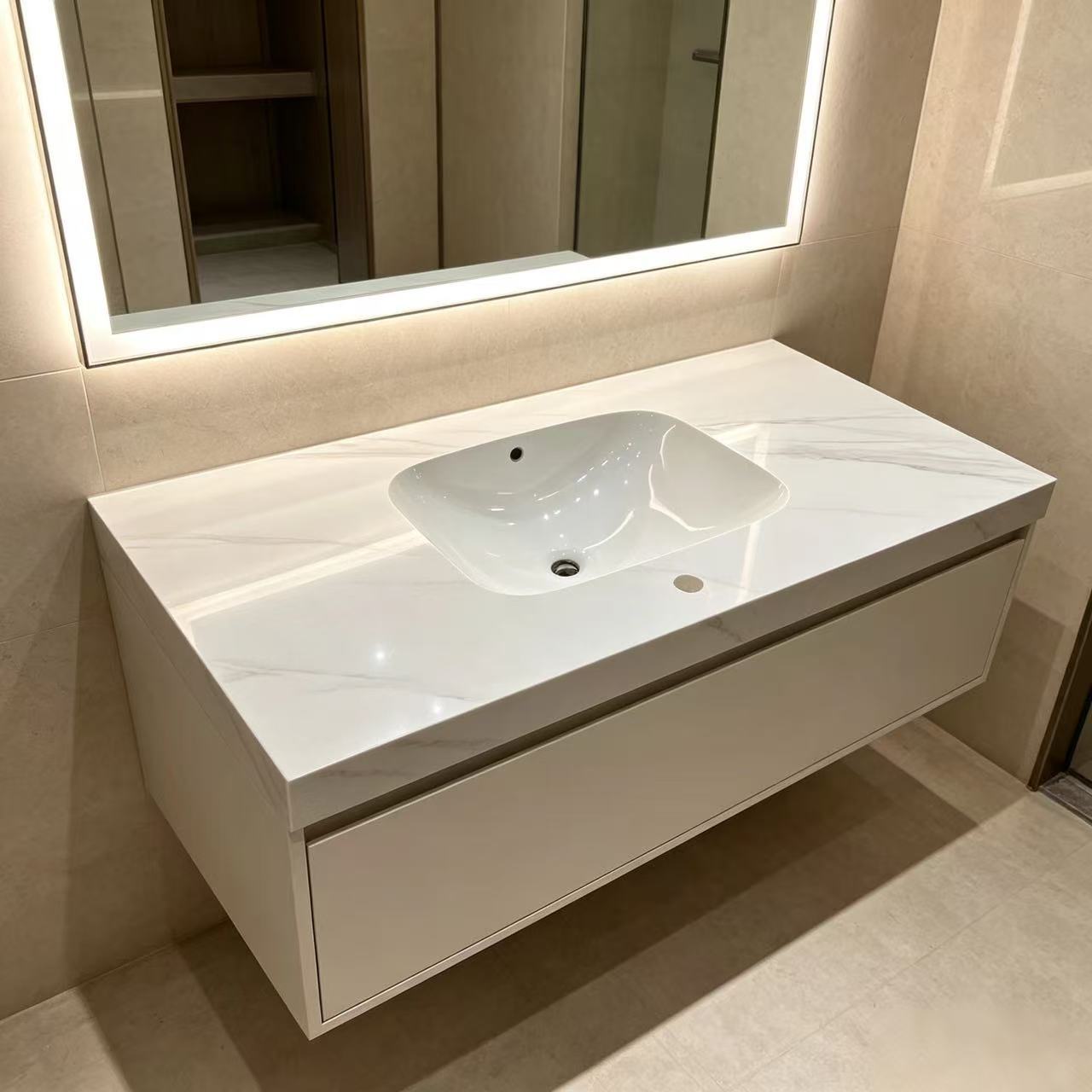 Hotel Slate Ceramic Integrated Basin Bathroom Cabinet Combination Seamless Basin Bathroom Sink Ceramic Single Basin