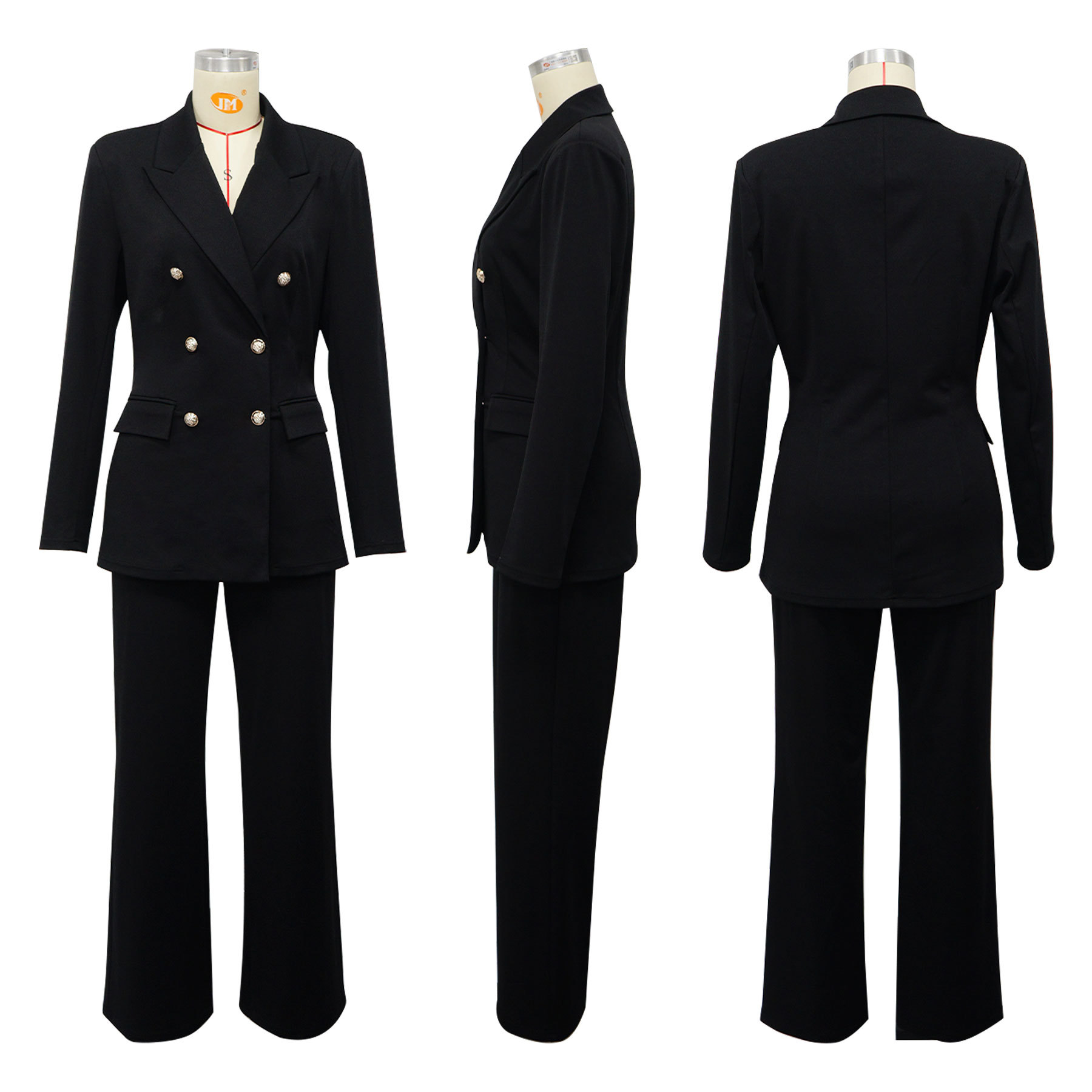 Women's Solid Color Button Suit Trousers Set With Lapel Professional_ecoleips.com