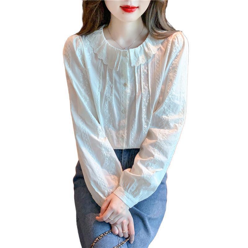 2025秋季新款内搭娃娃领长袖设计感显瘦甜美衬衫女打底上衣杏色|undefined