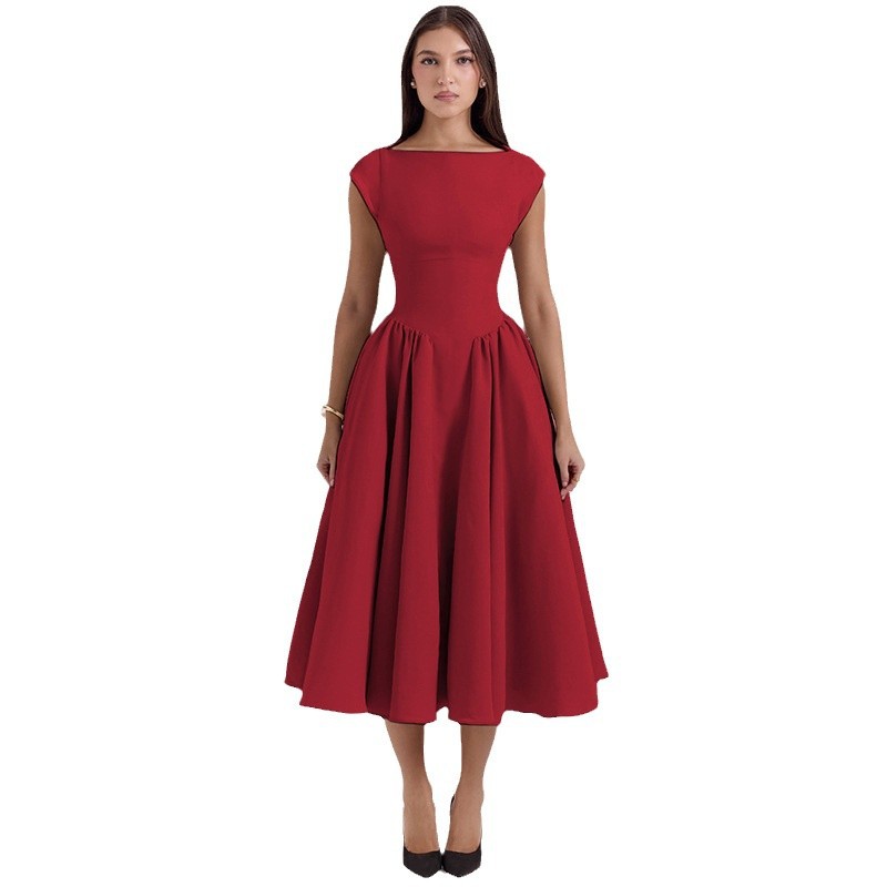 2024 otoño e invierno nuevo estilo estilo europeo y americano moda femenina transfronteriza temperamento sexy sin espalda cintura delgado vestido de color sólido image 6