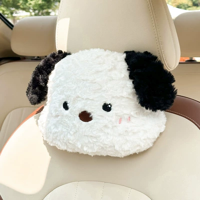 Headrest: for Driver's Seat, Cute - rabbit-fur-scrubbed-puppy-headrest-white