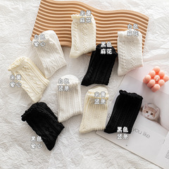 襪子女中筒襪小清新高幫棉襪小清新純色透氣網眼薄款花邊白色襪子