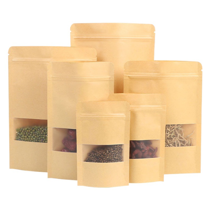 Ventana abierta Bolsa de papel Kraft esmerilado en tres dimensiones de frutas secas bolsa de envasado de alimentos se puede agregar el logotipo de la bolsa sellada autosellante de té de nuez