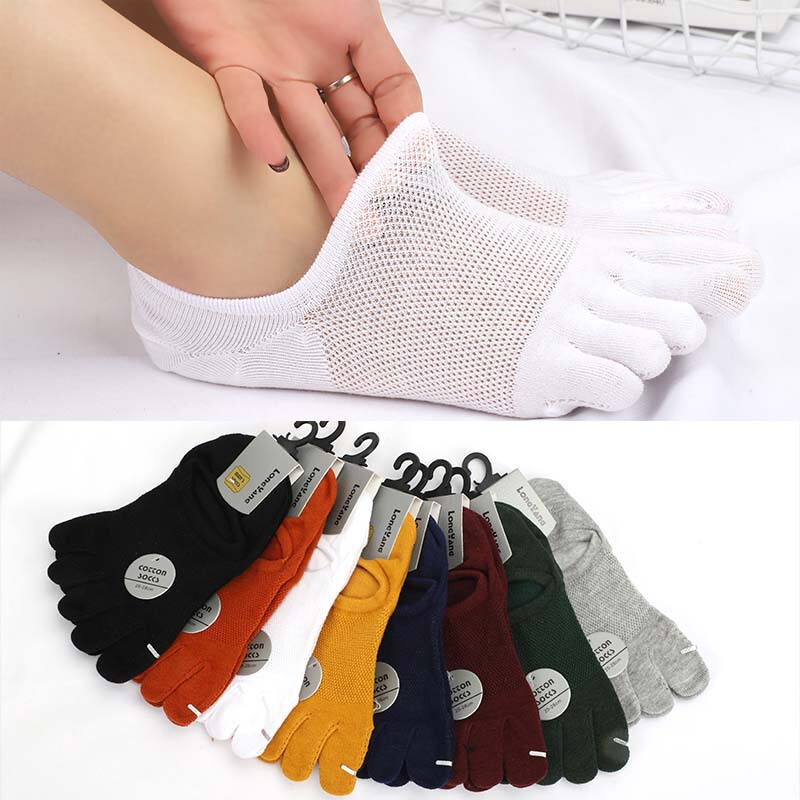 Spring and Summer Five-Toe Socks for Men and Women, Versatile Mesh Invisible Socks, Shallow Mouth, Low-Cut Breathable Cotton Socks, Wholesale from Manufacturers