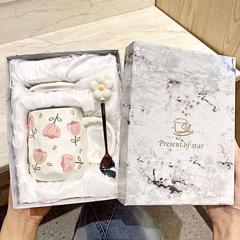 Regalos creativos del Día del Maestro flores caseras tazas de cerámica para niñas de alto valor de la cara tazas de oficina