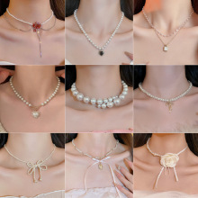 法式复古珍珠吊坠项链小众高级感轻奢长款锁骨链时尚百搭气质饰品