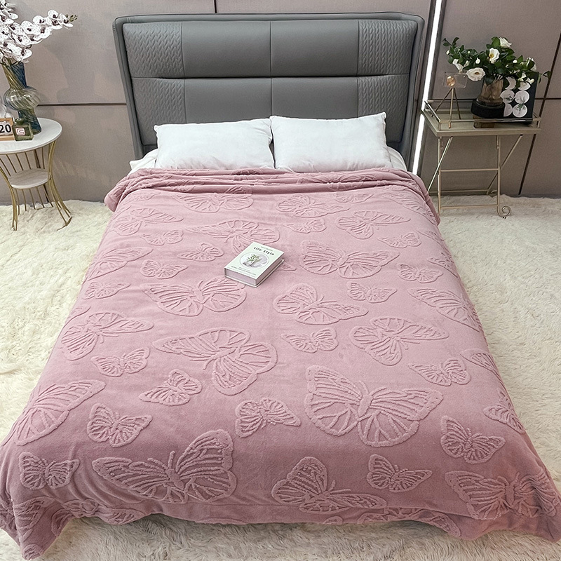 Comercio electrónico transfronterizo 2025 Pagoda de flores de mariposa Manta de terciopelo de cordero Manta gruesa y cálida Manta de color sólido de comercio exterior