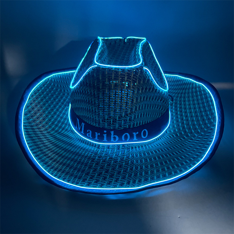 De Halloween nacarado sombrero FIESTA DE Carnaval LED inalámbrico fluorescente colorido Denim luminoso sombrero láser colorido sombrero de vaquero
