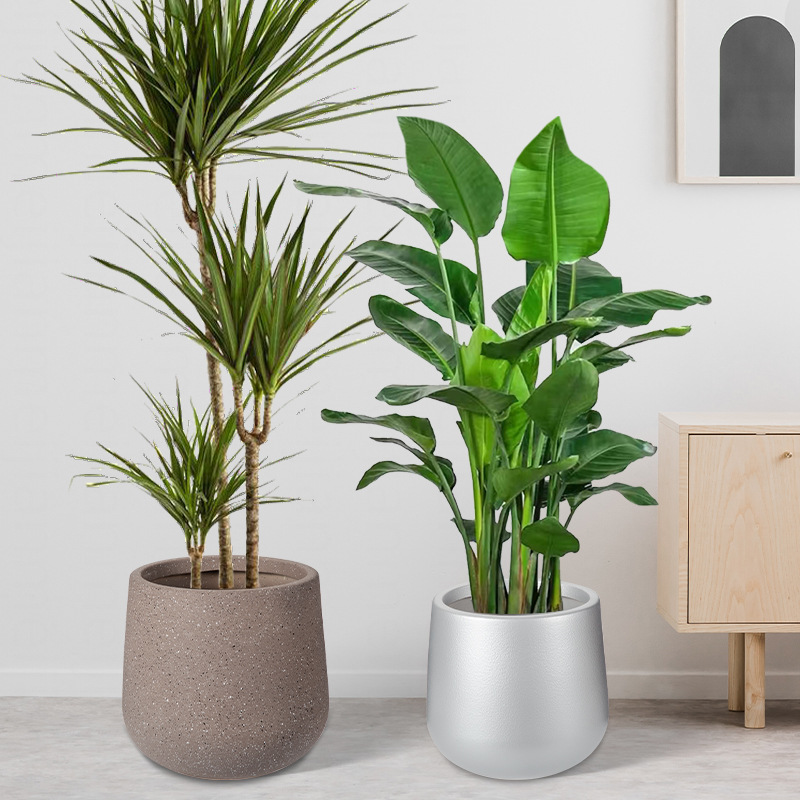 Maceta de plástico redonda de gran diámetro, cemento de imitación de moldeo por soplado grueso, maceta de plantas verdes grandes, maceta decorativa de flores de sala de estar