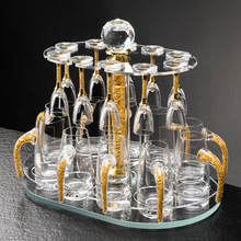 手制金箔金山白酒杯酒具套组水晶玻璃七字把分酒器家用带杯架套装