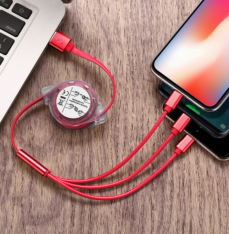 Stokta bir-üç kristal geri çekilebilir veri kablosu üçü bir arada şarj kablosu hızlı şarj USB özel logo hediye