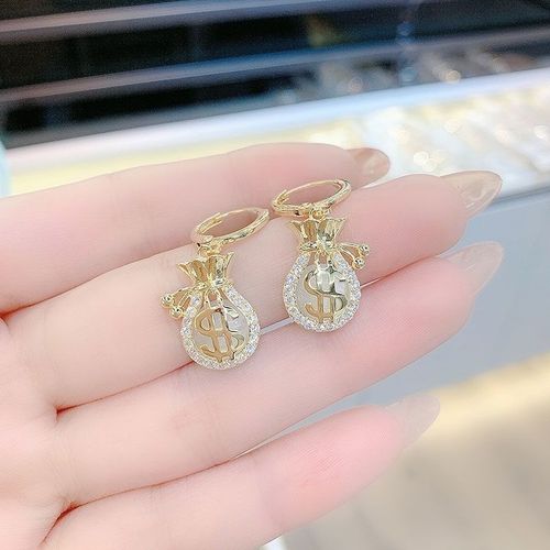 2pairs Lucky bag opal earrings for women girls Design personalized wallet Unique bling ear buckle
