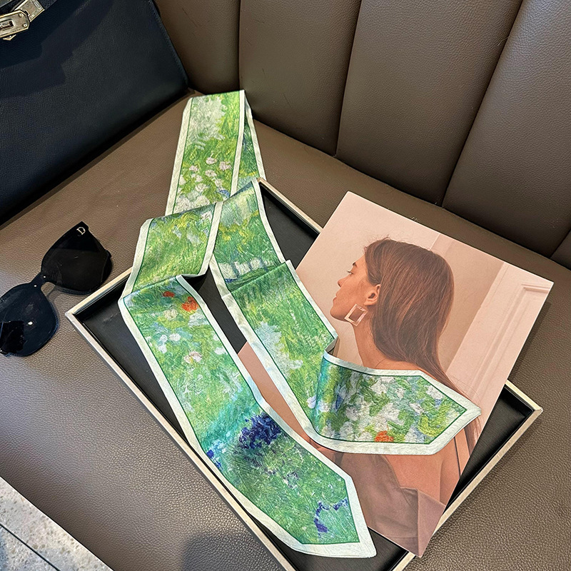 Pequeña correa de cabello para mujeres nuevos estilo coreano inins de moda pinturas al óleo de punta pies pequeños pañuelos largos para atar bolsos cinturón para atar bufandas de cabello