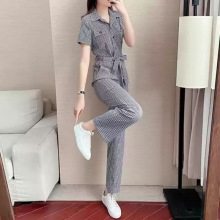 时尚套装女夏季新款洋气御姐风气质小个子高腰时髦格子连体裤