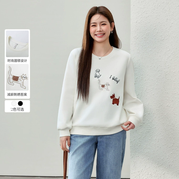 [Американский ретро с уменьшением возраста с круглым вырезом, дикий свитер] Funny Show большой размер женский толстый mm2025 весенний новый