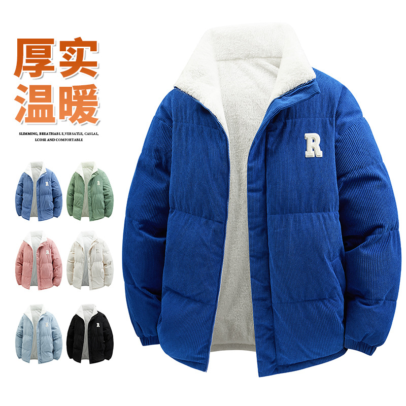 In-stock men's and women's double-sided stand-collar cotton jacket, 2026 new model, loose fit, versatile outdoor windproof cotton coat