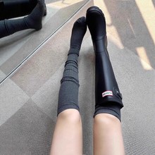 春秋灰色堆堆过膝袜子女夏季竖纹百搭简约长筒袜小腿袜长靴护膝
