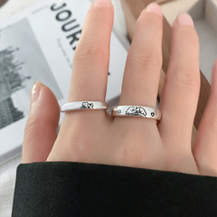 Lan Zhi Cat and Dog 925 Pure Silver Ring Personality Niche Simple Men and Women Couple Ring Wide Band Ring Non-Fading