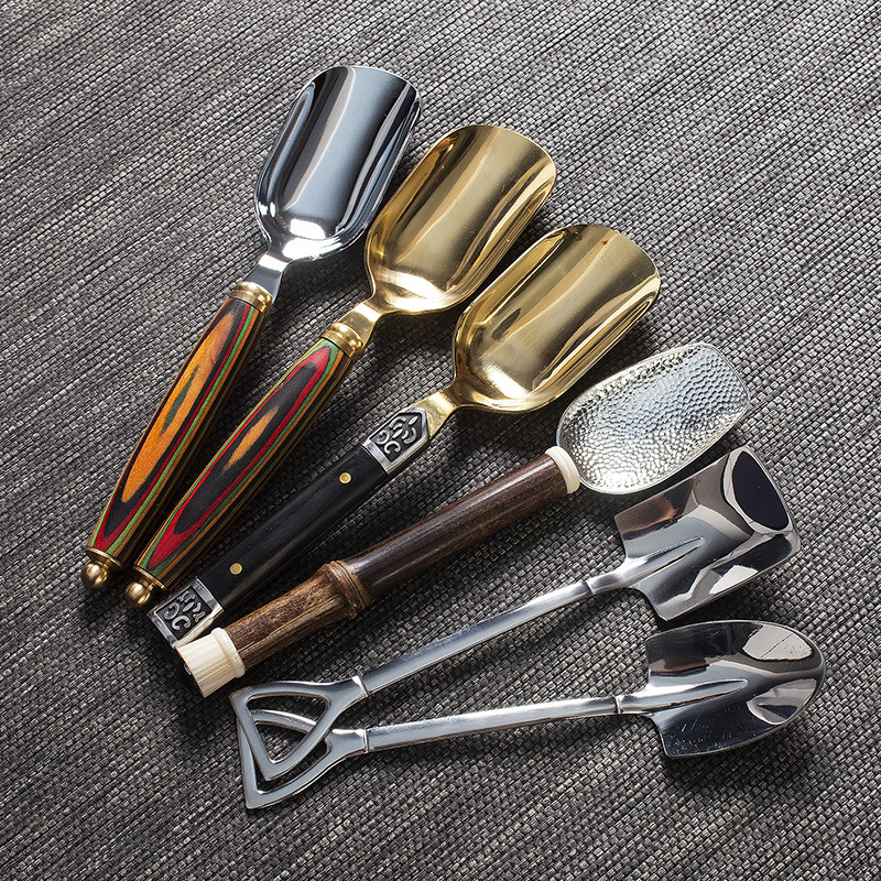 黑檀花合金茶匙茶勺茶铲量勺家用取茶器茶叶勺子功夫茶具单个工具