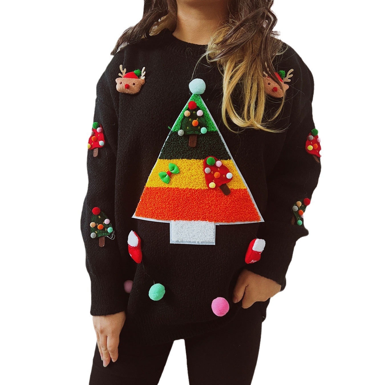 Women's Clothing Christmas sweater Christmas tree jacquard three dimensional decorative sweater women's sweater_voghion.com
