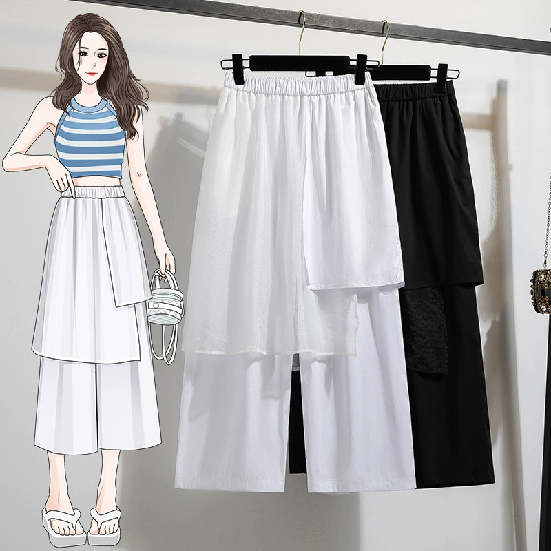 Большие размеры, европейский дизайн, многослойные широкие брюки, прямые брюки, женские летние новые модные универсальные укороченные брюки, тонкий стиль