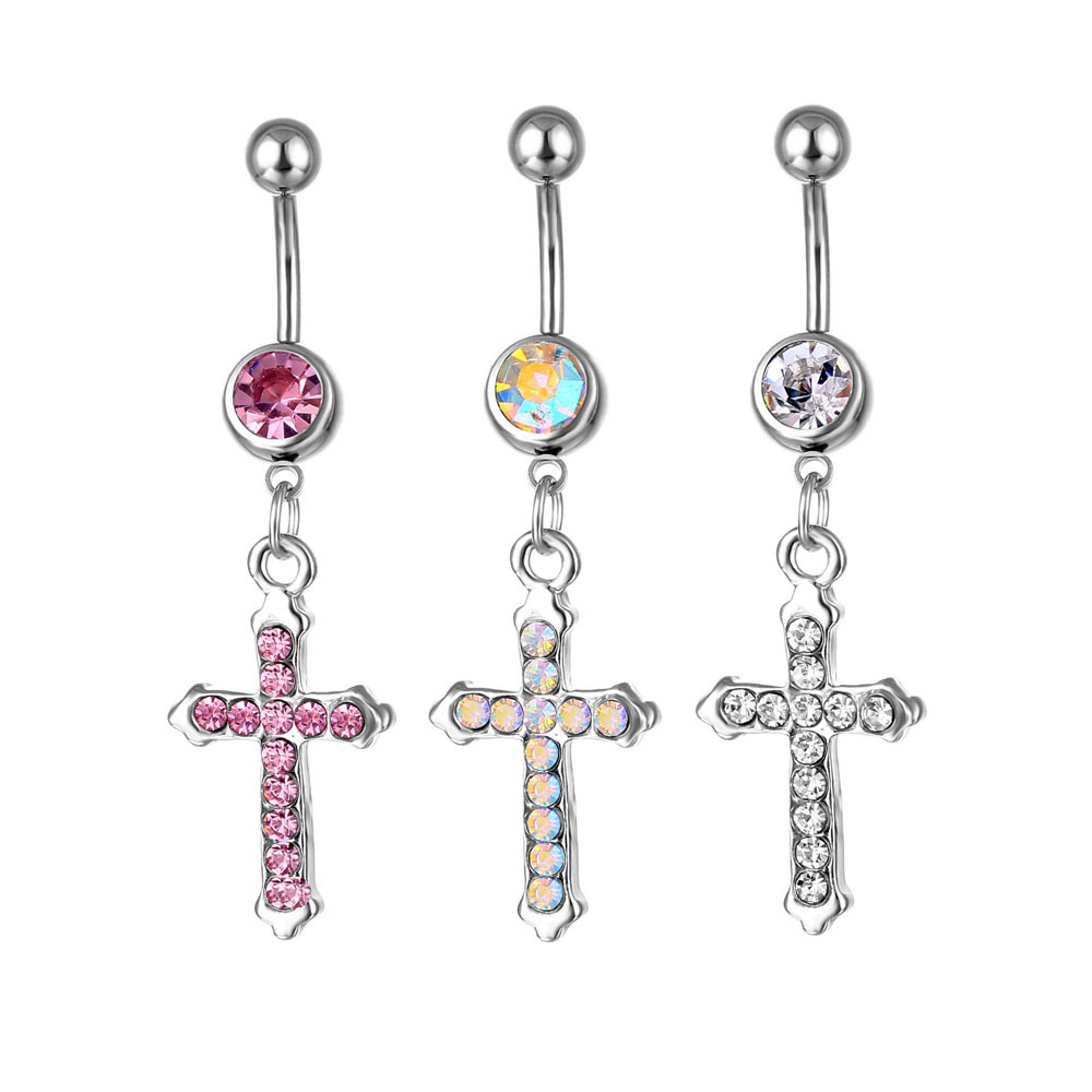 Piercing Jewelry Stainless Steel Diamond Cross Pendant Navel Nail display picture 1